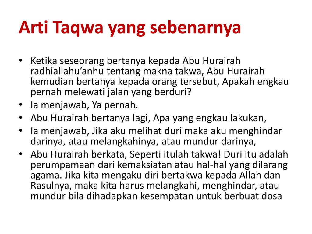 TAQWA KEPADA ALLAH Hai Jiwa Yang Tenang Kembalilah Kepada Tuhanmu